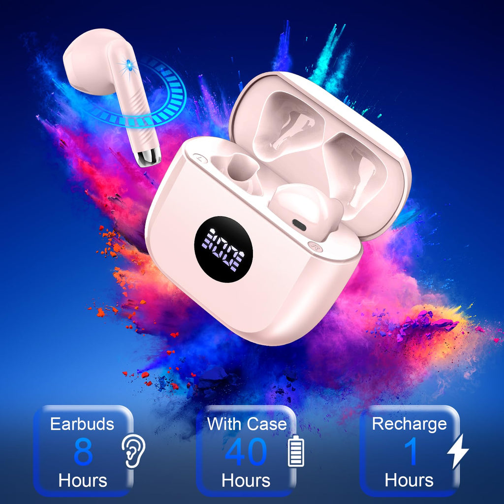 Wireless Earbuds, Bluetooth 5.4 Ear Buds, LED Power Display, 6D Bass Stereo