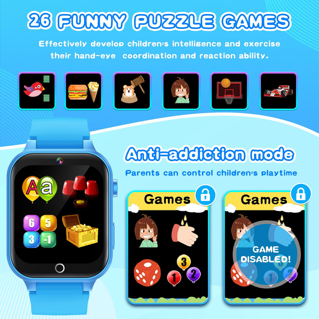 Kids Smart Watches Girls Age 5-12, 26 Games High-Resolution Touchscreen Kids Watch with Video Camera Music Player Pedometer Flashlight 12/24 hr Educational Toys Birthday Gifts for Girls Ages 6 7 8