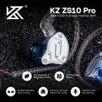 Linsoul KZ ZS10 Pro, 4BA+1DD 5 Driver in Ear Monitor, HiFi Wired Earbuds, Gaming Earbuds, Hybrid IEM Earphones with Stainless Steel Faceplate, Detachable Cable for Musician(with Mic, Dark Black)