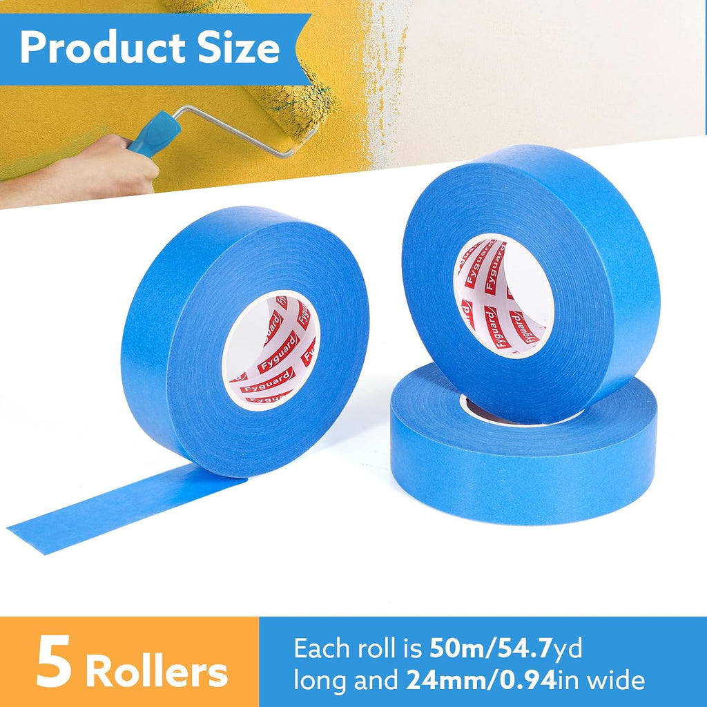 5 Rolls Painters Tape Blue, 36mm x 50m, UV & Heat Resistant
