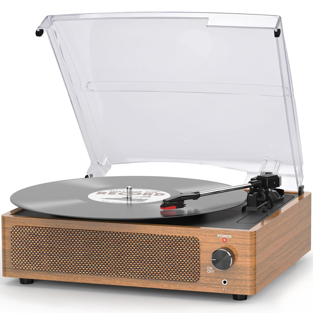 Seasonlife® Retro Vinyl Record Player with Stereo Speakers,Walnut Brown