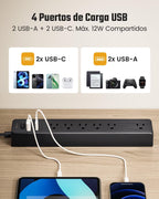 SUPERDANNY 6Ft Thin Extension Cord, Flat Plug Surge Protector Power Strip