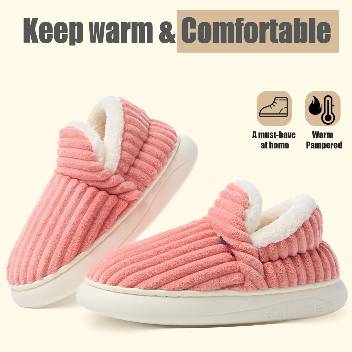 Misolin Slippers Women Clouds Bootie Corduroy Memory Foam Warm House Shoes