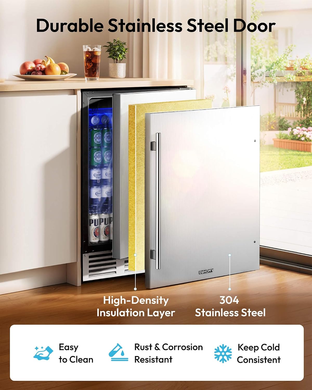 EUHOMY 24 Can Mini Fridge, 18L Beverage Refrigerator with Quiet Compressor