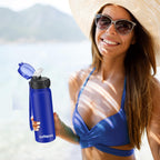GOPPUS 600ml/20oz Stainless Water Bottle with Straw Double Wall Insulated Bottles with Strap One Hand Open Vacuum Thermal Flask with Flip Top Lid Leakproof Keep Cold Drinks BPA Free