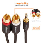 Amazon Basics 3.5mm Aux to 2 RCA Audio Cable Adapter for Amplifiers, Active Speakers, Gold-Plated Connectors, Clear Sound Quality, Shielded Construction, 8 Feet/2.4 m, Black