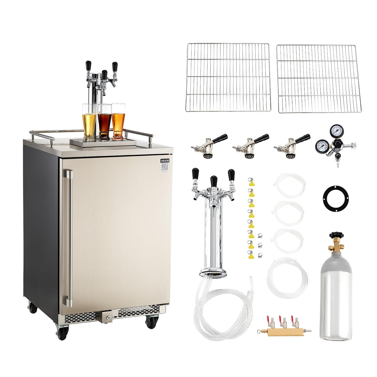 VEVOR Beer Kegerator, Single Tap Commercial Draft Beer Dispenser for D system, Full Size Keg Refrigerator with 5lbs CO2 Tank, Hold 2 Sixth / 2 Ball lock keg, Black