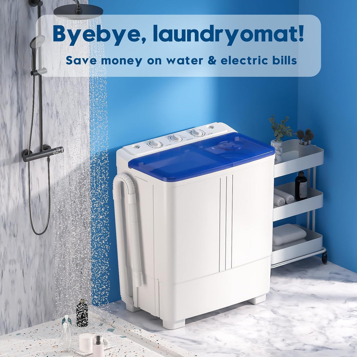 Auertech Portable Washing Machine, 28lbs Twin Tub Washer Mini Compact Laundry Machine with Drain Pump, Semi-automatic 18lbs Washer 10lbs Spinner Combo for Dorms, Apartments, RVs