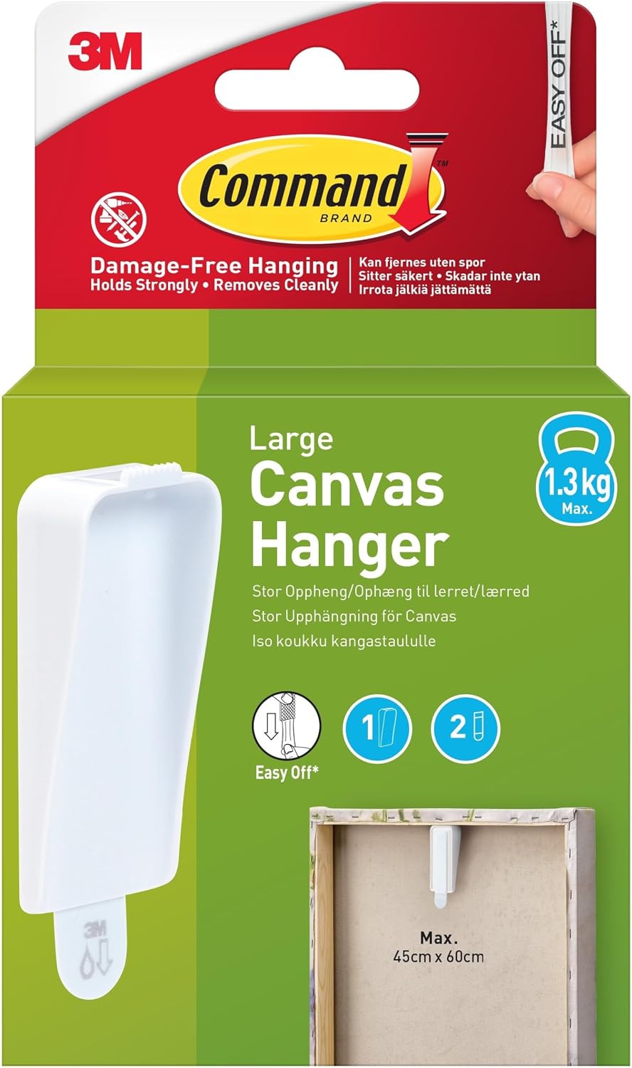 Command Large Canvas Hanger, White, 1 Hook and 2 Adhesive Strips