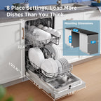 Midea 18 Inch Built-in Dishwasher, 8 Place Settings, Stainless Steel Tub