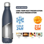 Stainless Steel Insulated Water Bottle, WATERSY Double Walled Metal Vacuum Flask Keep 24 Hrs Cold & 12 Hrs Hot Thermal Metal Sports Bottles 500ml BPA Free for Outdoor, Work, Gym, School (Black)