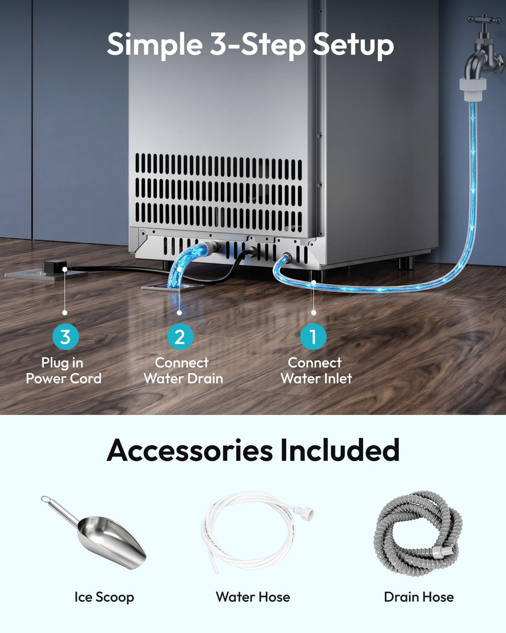EUHOMY 15" Under Counter Ice Maker, 90lbs/24H, 24lb Bin, Gravity Drainage