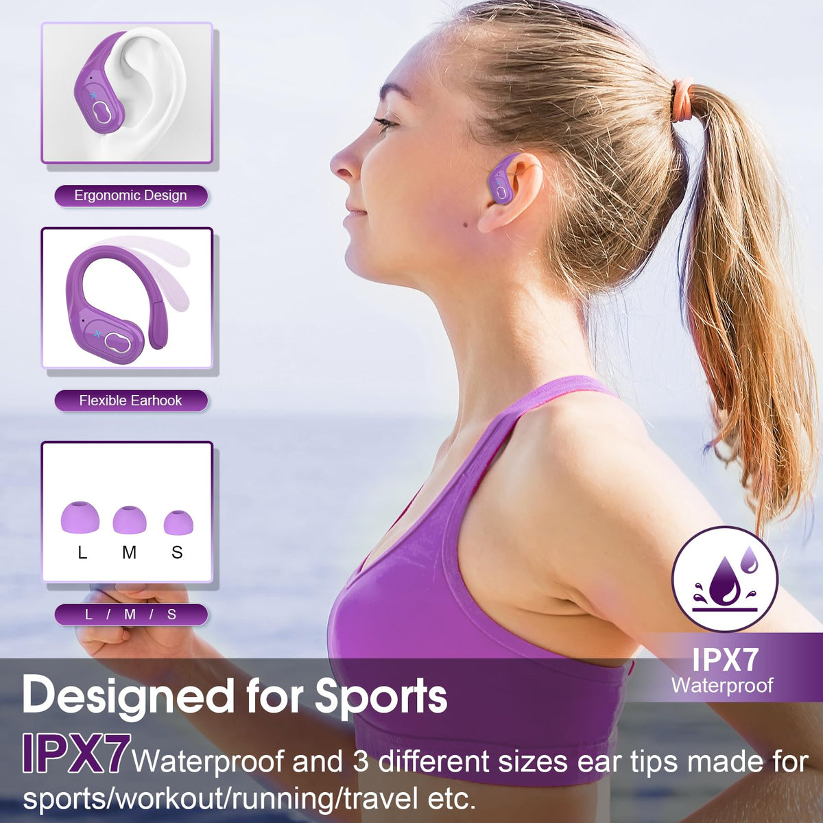 Aptkdoe Wireless Earbuds 75H Bluetooth 5.4 Sport Headphones with Earhooks