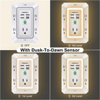 Multi Plug Wall Outlet Night Light, POWRUI 6 Outlet Extender & 3 USB Ports