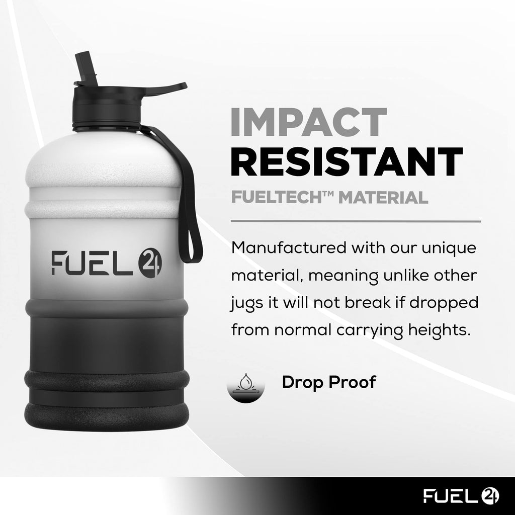Fuel24 Jug - 2.2 Litre Water Bottle - Extra Strong Flex Material - Drop Proof, Pop or Straw Cap Options - 2.2L Large Gym Sports Bottle, BPA FREE