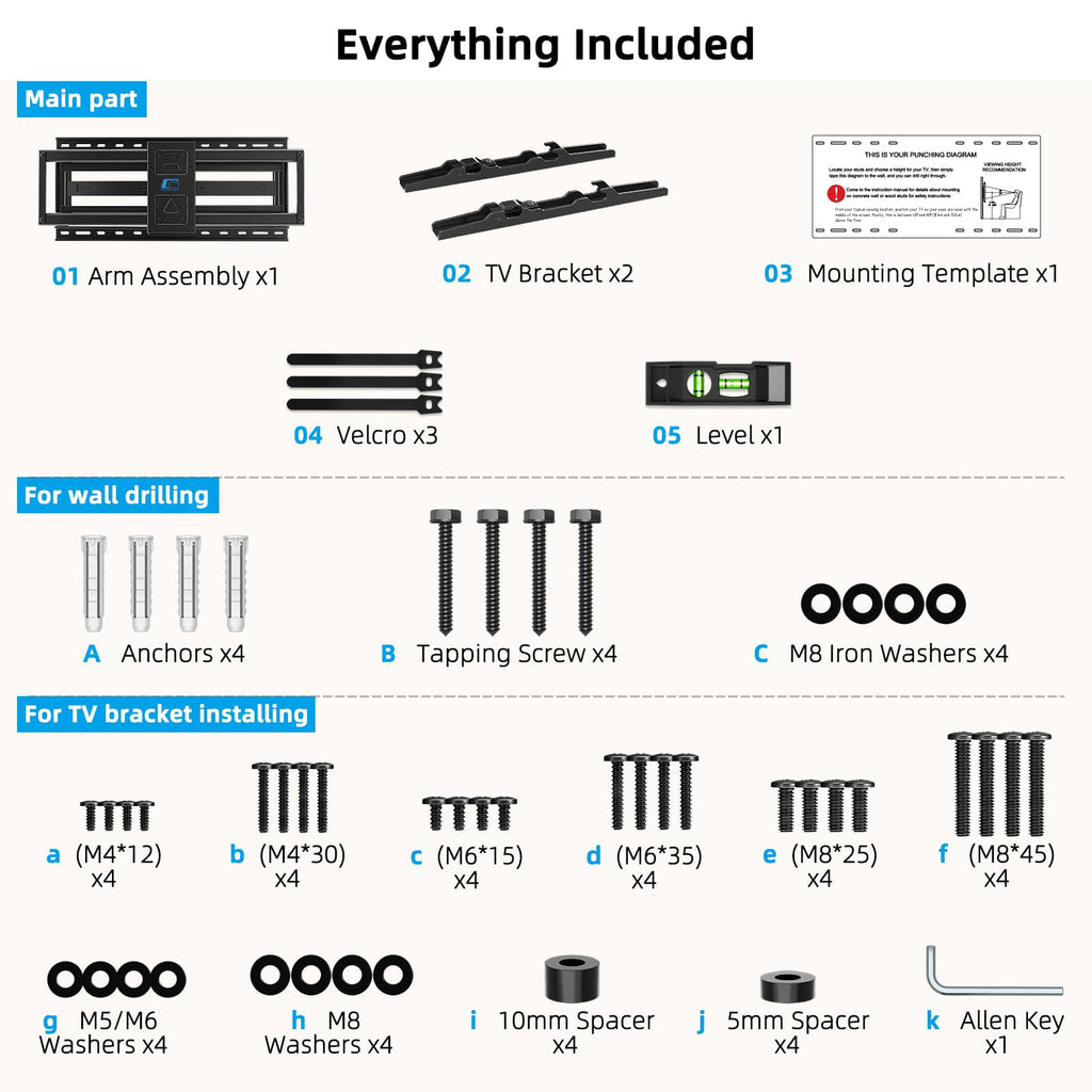 HOME VISION Heavy Duty Tilt TV Wall Mount for 32-86 Inch Flat/Curved Screen