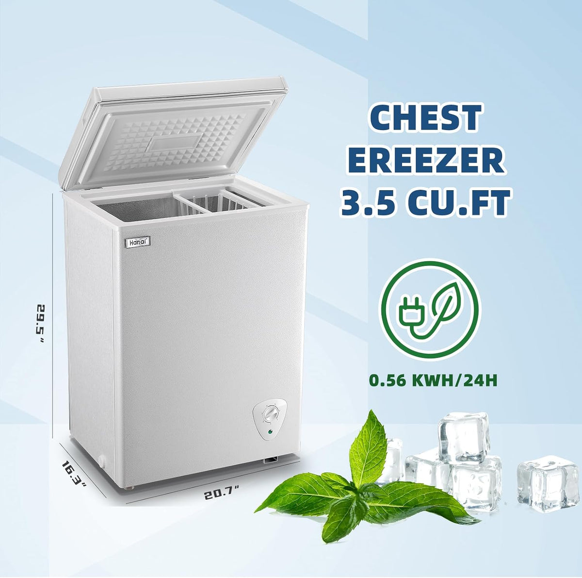 Chest Freezer 3.5 Cu.Ft Small Deep Freezer Top Door Mini Freezer with Removable Basket, Low Noise, 7 Adjustable Temperature and Energy Saving Perfect for Home Garage Basement Dorm or Apartment