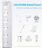 PIBEEX Extension Lead 2 Way Plug Sockets with Individual Switches Wall Mountable Power Strip 3M Extension Cable 13A Fused UK Plug 3250W