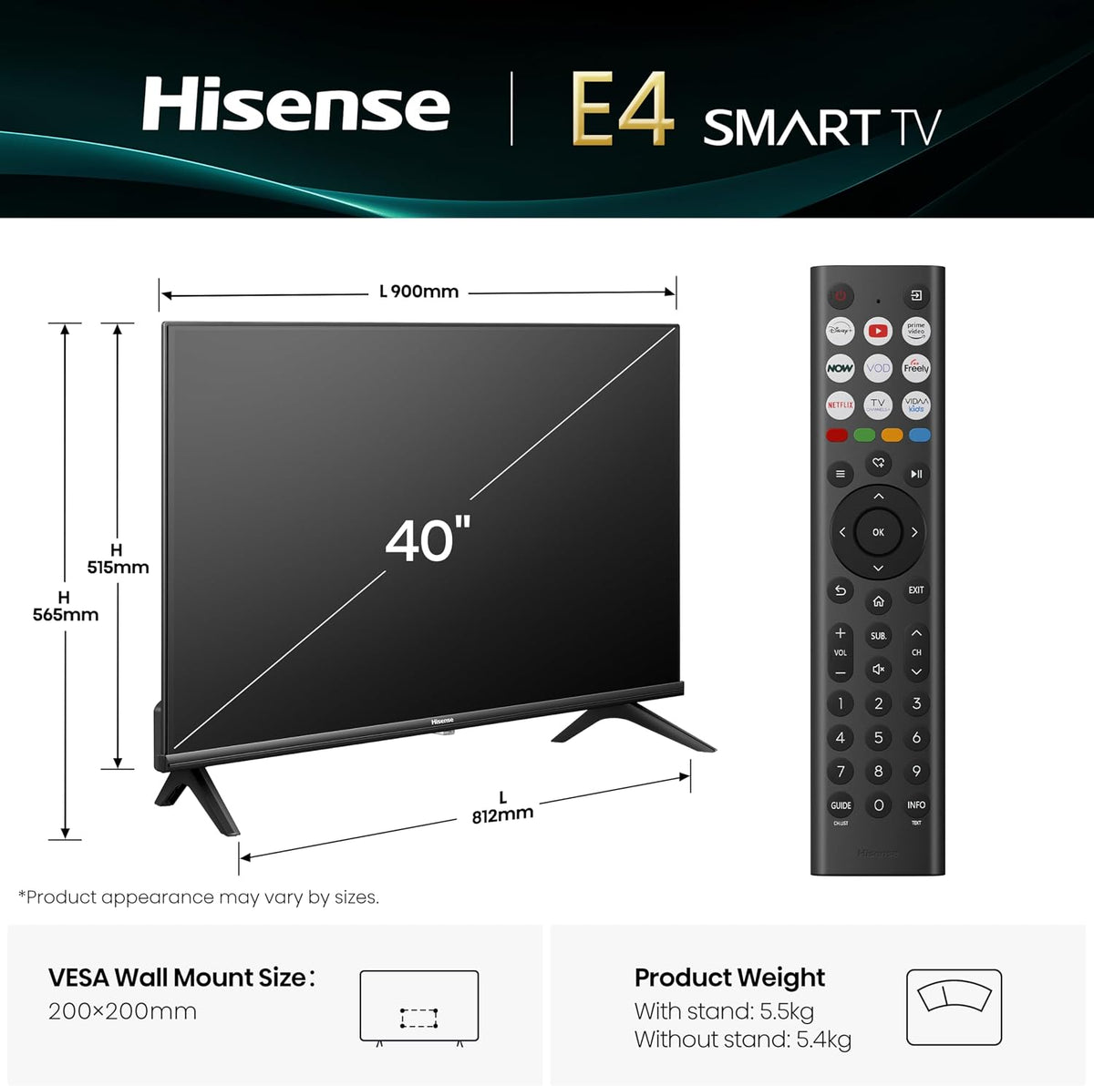 Hisense 40 Inch 40E4QTUK FHD LED TV with Freely