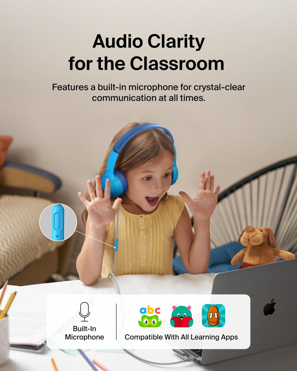 Belkin SoundForm Mini Kids Headphones, Wireless & Wired, 30H Playtime, Case