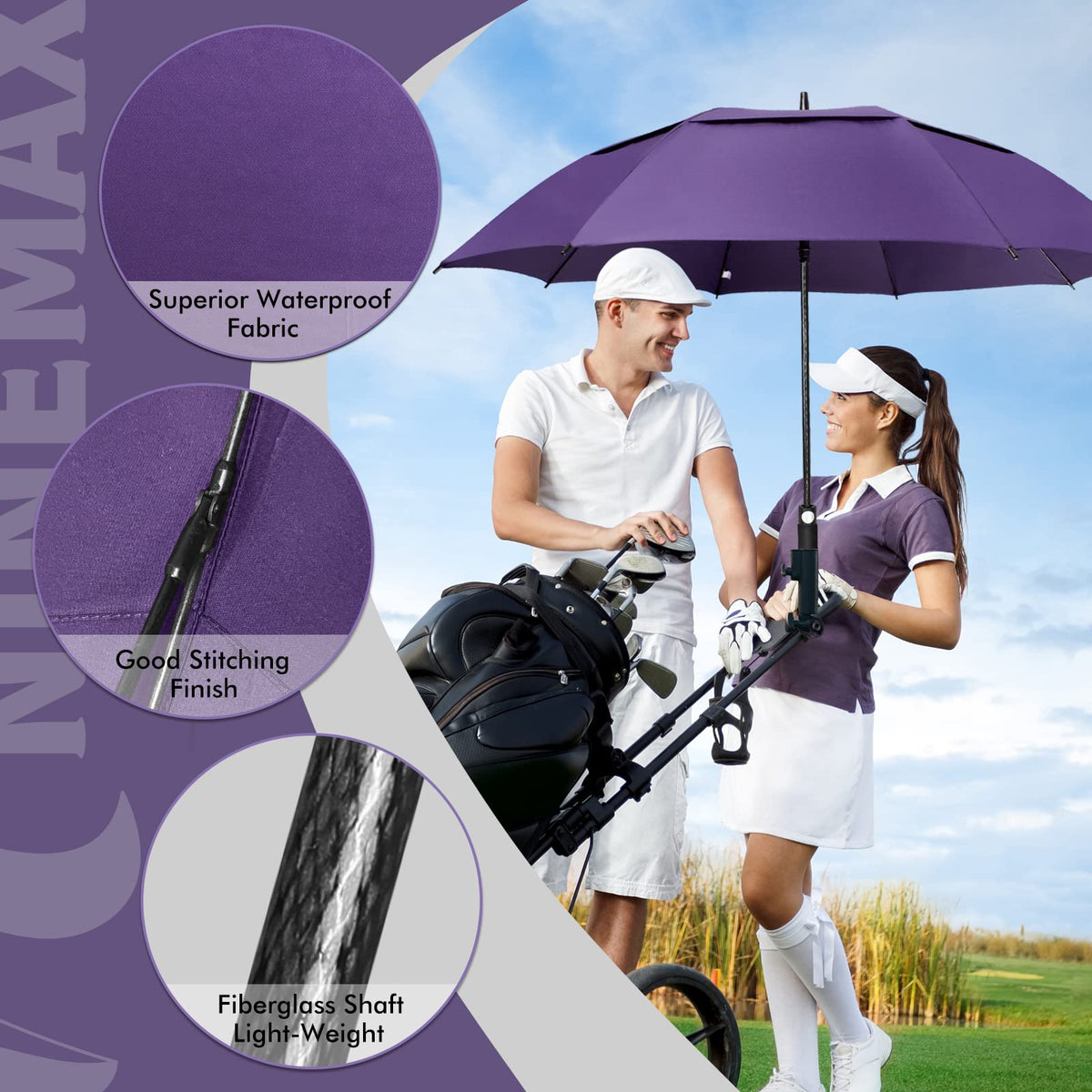 NINEMAX Large Golf Umbrella Windproof Strong 54/62/68 Inch,Extra Big Golf Umbrellas Automatic Open Double Canopy for Gents Women