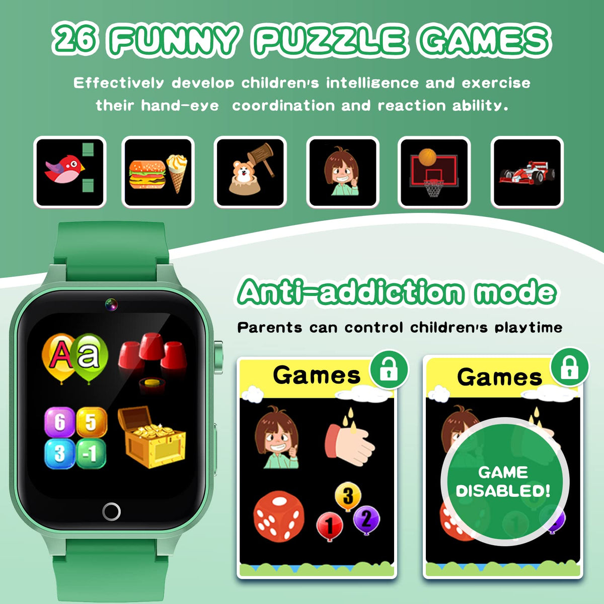 Kids Smart Watches Girls Age 5-12, 26 Games High-Resolution Touchscreen Kids Watch with Video Camera Music Player Pedometer Flashlight 12/24 hr Educational Toys Birthday Gifts for Girls Ages 6 7 8