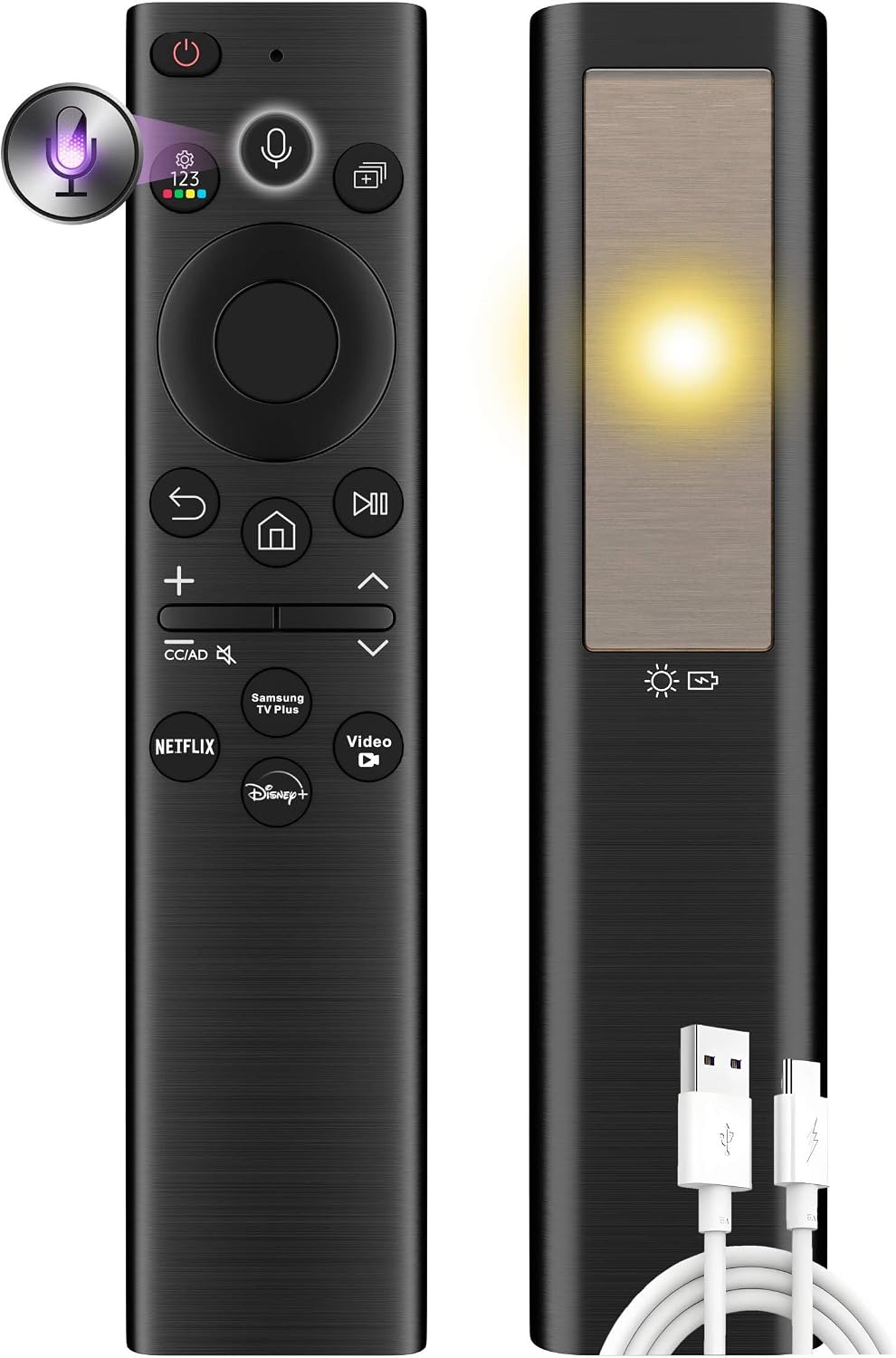 SolarCell Replacement for Samsung TV Remote 2026-2019, Solar Powered, Fast Self-Charging Samsung Smart TV Remote Control, USB-C Rechargeable, Universal, Voice Search, Bluetooth, 2-Year Warranty