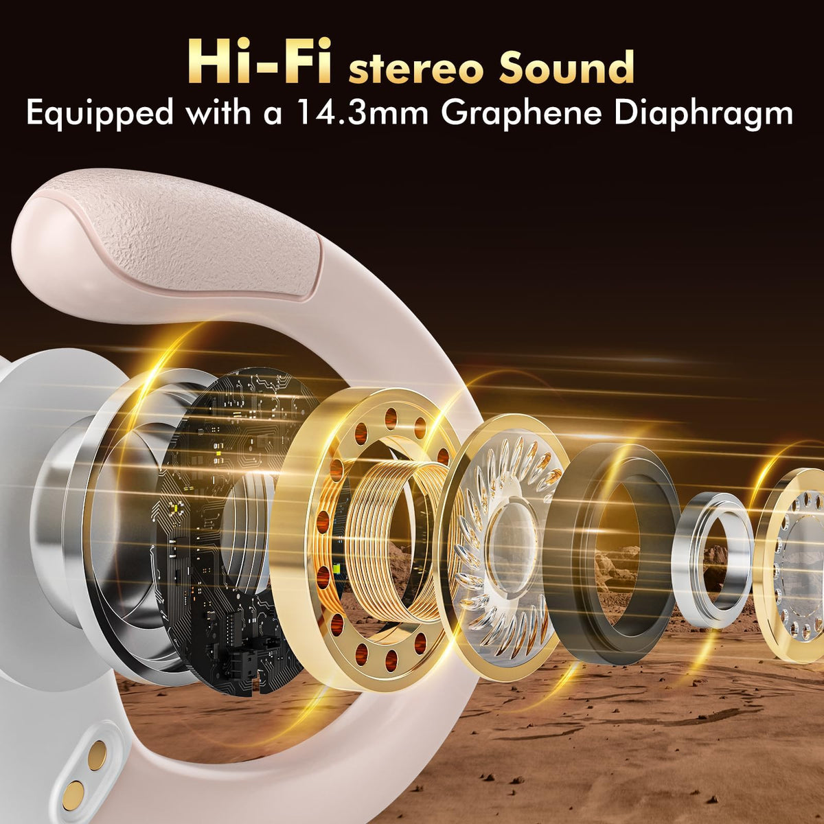 HAOYUYAN Wireless Earbuds, Sports Bluetooth Headphones, 80Hrs Playtime Ear Buds with LED Power Display, Noise Canceling Headset, IPX7 Waterproof Earphones for Workout/Running (Camel)