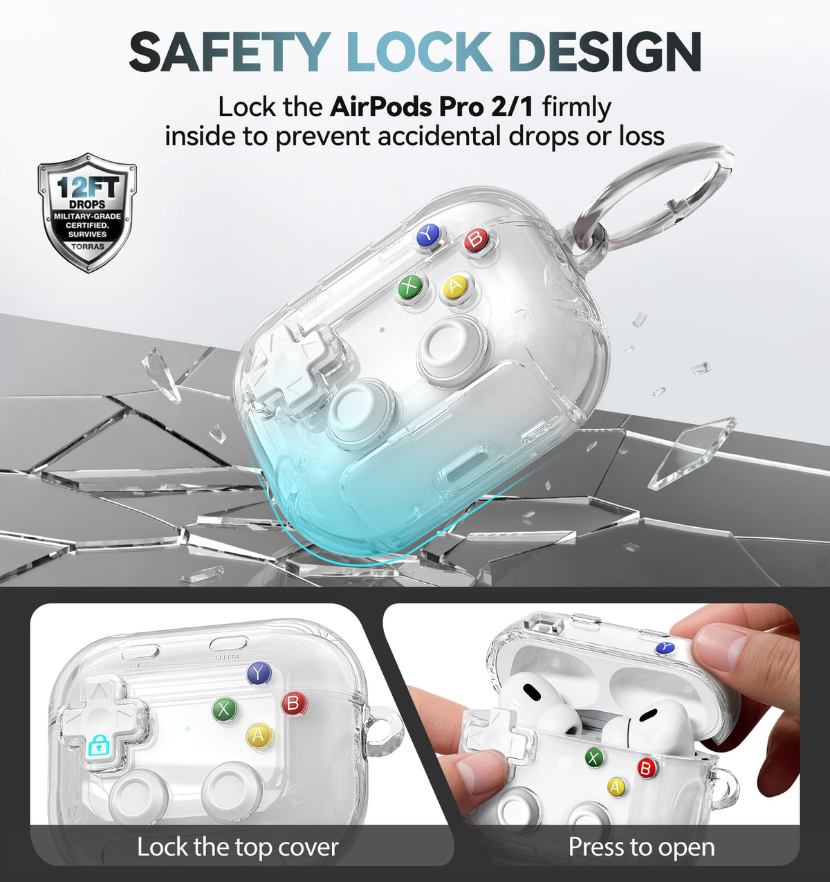 for AirPods Pro 3 Case Cover 2025 with Safety Lock-Clear White