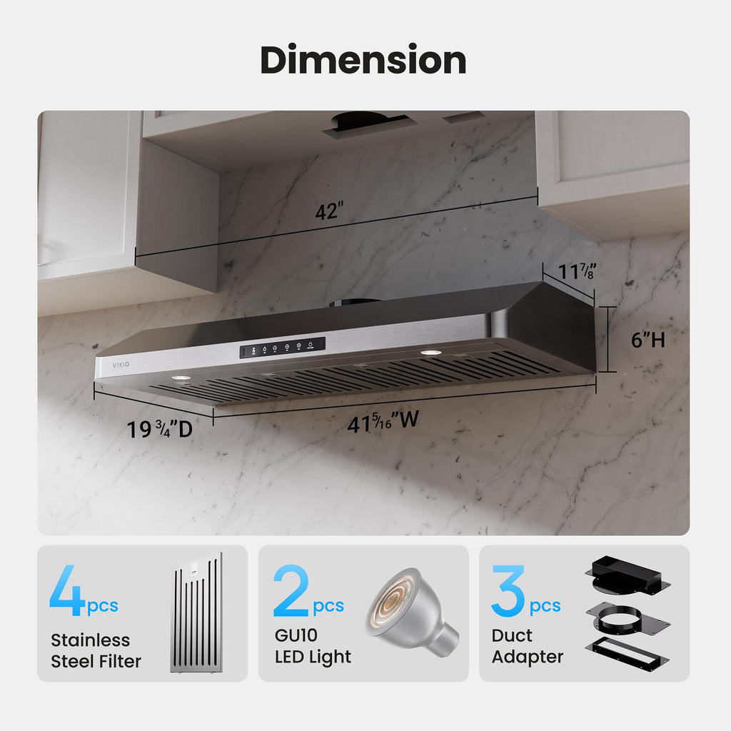 VIKIO HOME 30 Inch Under Cabinet Range Hood, 980CFM Fast Venting Ducted, Kitchen Hood With 3 Speed Gesture Sensing & Touch Control, Stainless Steel Stove Hood With LED Light And 2 Baffle Filters
