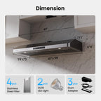 VIKIO HOME 30 Inch Under Cabinet Range Hood, 980CFM Fast Venting Ducted, Kitchen Hood With 3 Speed Gesture Sensing & Touch Control, Stainless Steel Stove Hood With LED Light And 2 Baffle Filters