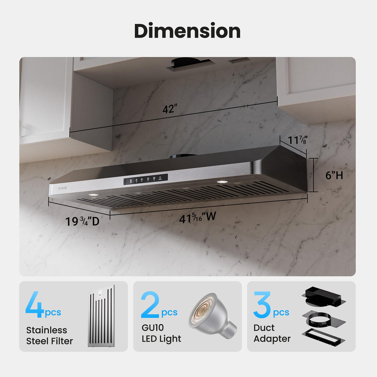 VIKIO HOME 30 Inch Under Cabinet Range Hood, 980CFM Fast Venting Ducted, Kitchen Hood With 3 Speed Gesture Sensing & Touch Control, Stainless Steel Stove Hood With LED Light And 2 Baffle Filters