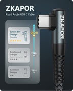 ZKAPOR USB C Cable 1M, USB C Charger Cable Right Angle Fast Charging USB C