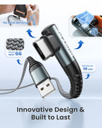 ZKAPOR USB C Cable 1M, USB C Charger Cable Right Angle Fast Charging USB C