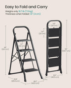 SONGMICS 3-Step Ladder, Folding Step Ladder, Safety, Holds up to 150KG