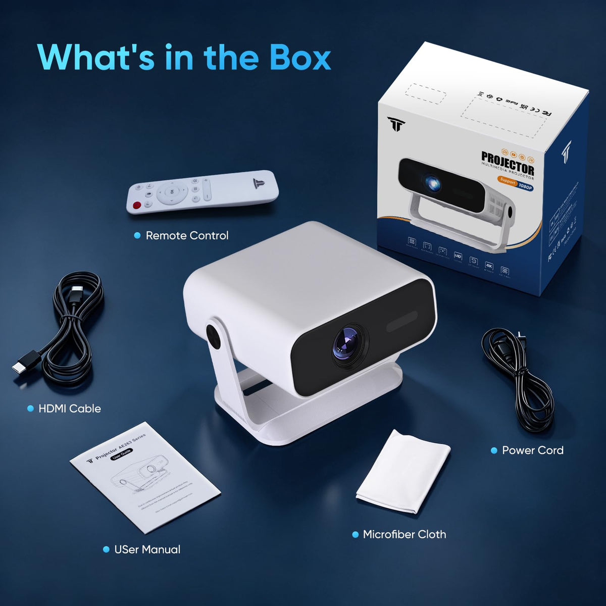 2026 New Smart Projector Built-in Apps Android 14 Native 1080P 4K Supported