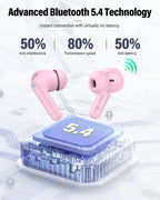 Wireless Earbuds, Bluetooth 5.4 Headphones Bass Stereo/Clear Calls, White