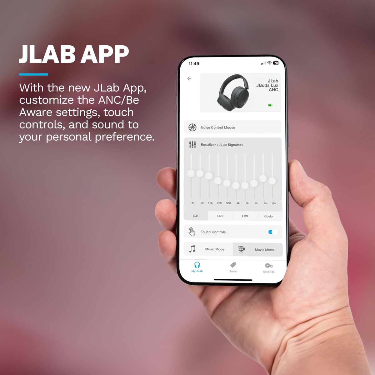 JLab JBuds Lux ANC Wireless Over-Ear Headphones, Mauve