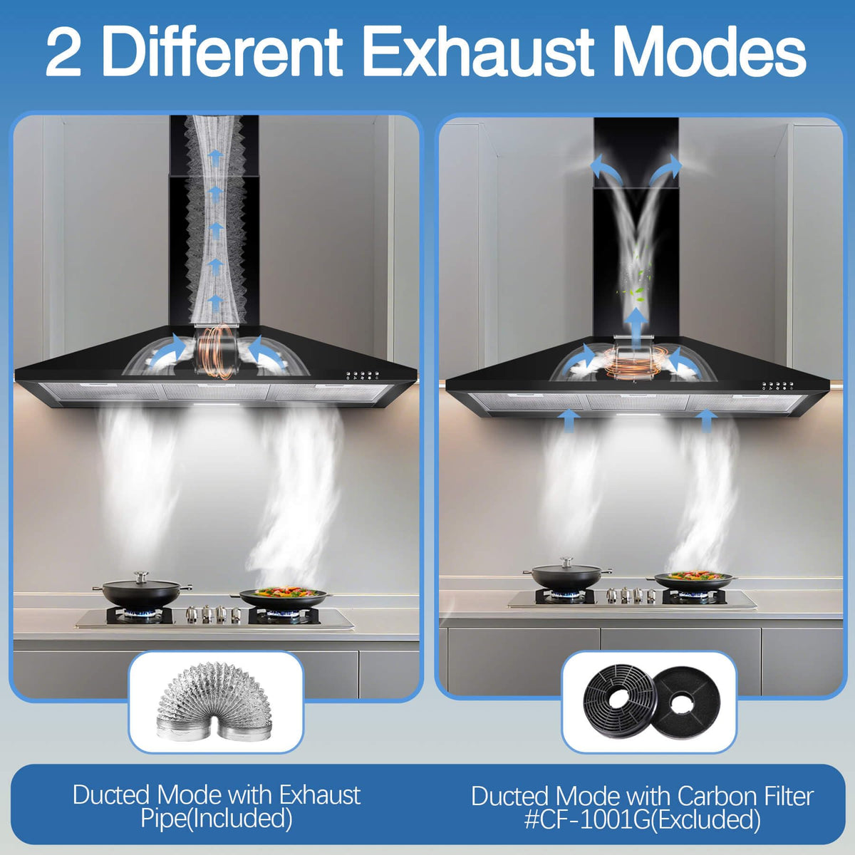 SNDOAS Range Hood 30 inch,Wall Mount Range Hood in Stainless Steel With Ducted/Ductless Convertible,Stove Vent Hood with Aluminum Filters,3 Speed Exhaust Fan,LED Light,Button Control