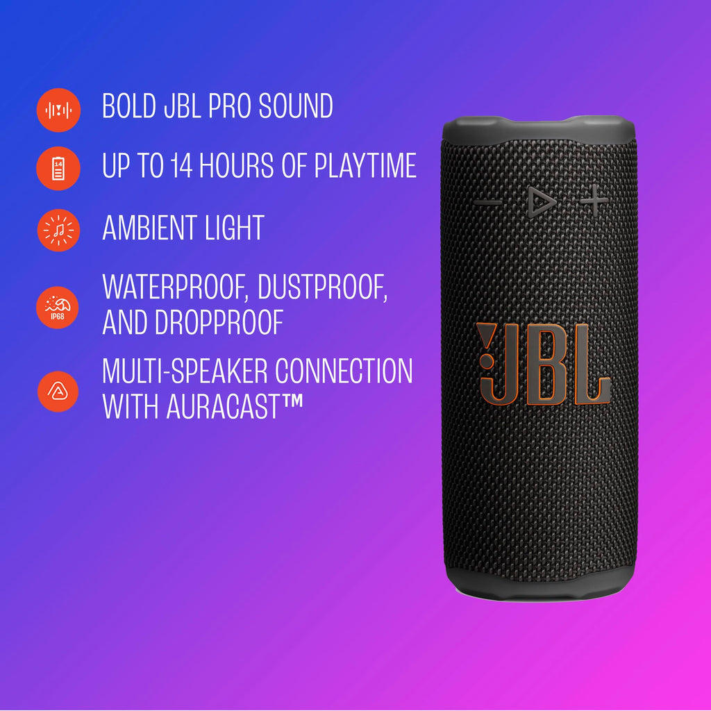 JBL Grip Portable Bluetooth Speaker, Waterproof, Ambient Light - Red