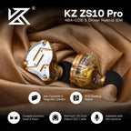 Linsoul KZ ZS10 Pro, 4BA+1DD 5 Driver in Ear Monitor, HiFi Wired Earbuds, Gaming Earbuds, Hybrid IEM Earphones with Stainless Steel Faceplate, Detachable Cable for Musician(with Mic, Dark Black)