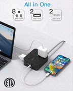 HANYCONY Surge Protector Power Strip, 10 Ft Braided Extension Cord, 1080J