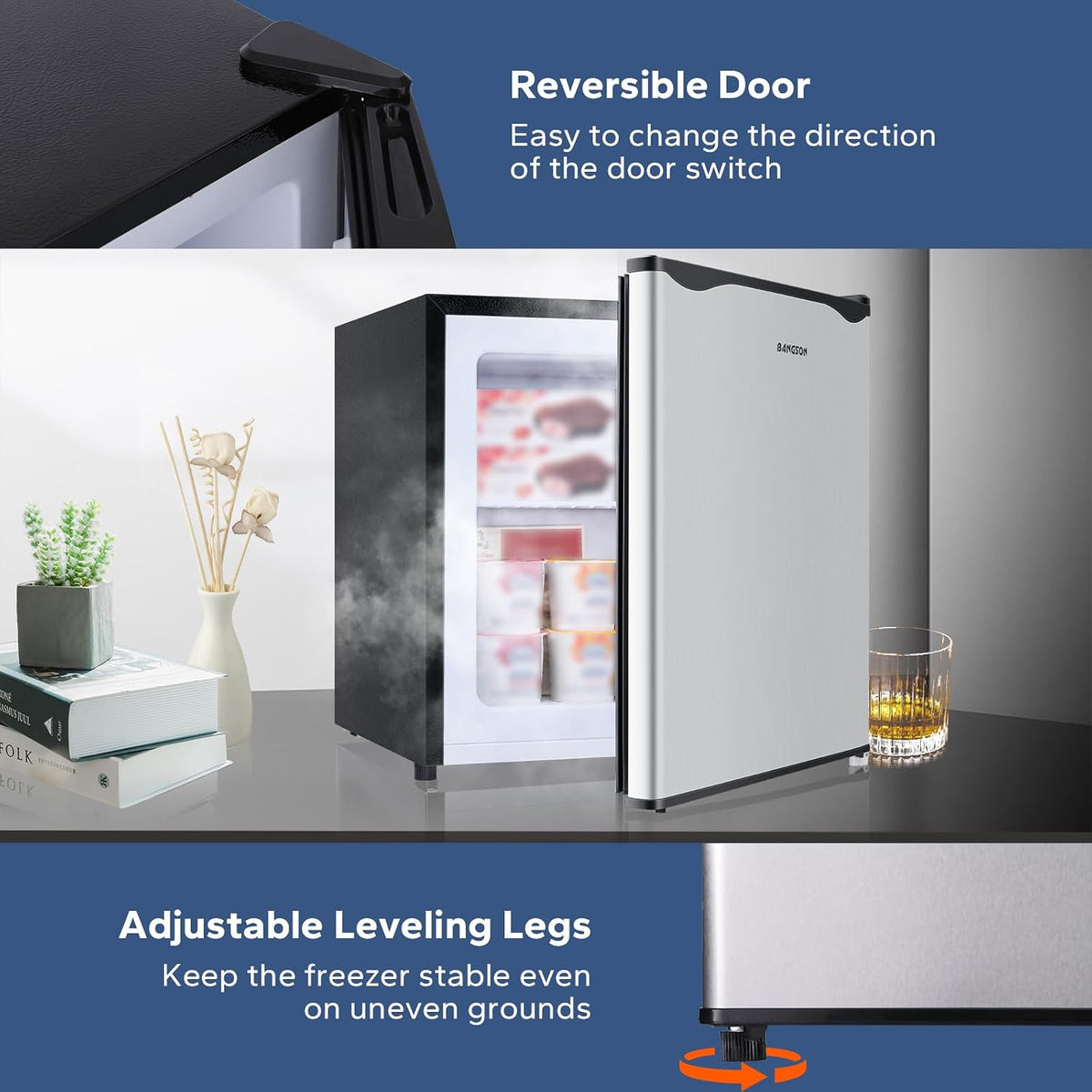 BANGSON 1.1 Cu.ft Upright Mini Freezer for Dorms Apartment, Silver