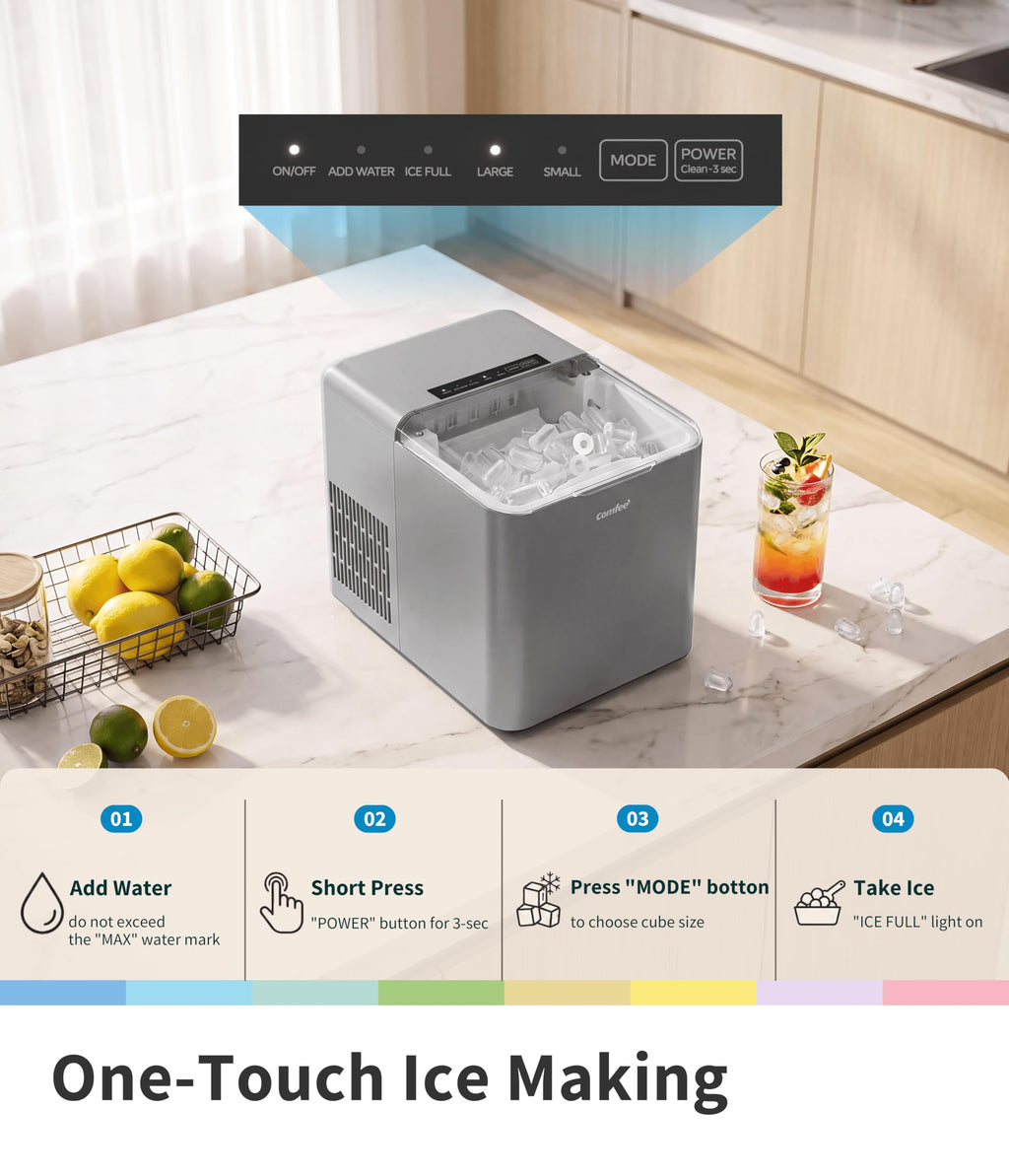 Comfee 33lbs Countertop Bullet Ice Maker, Self-Cleaning, with Ice Scoop