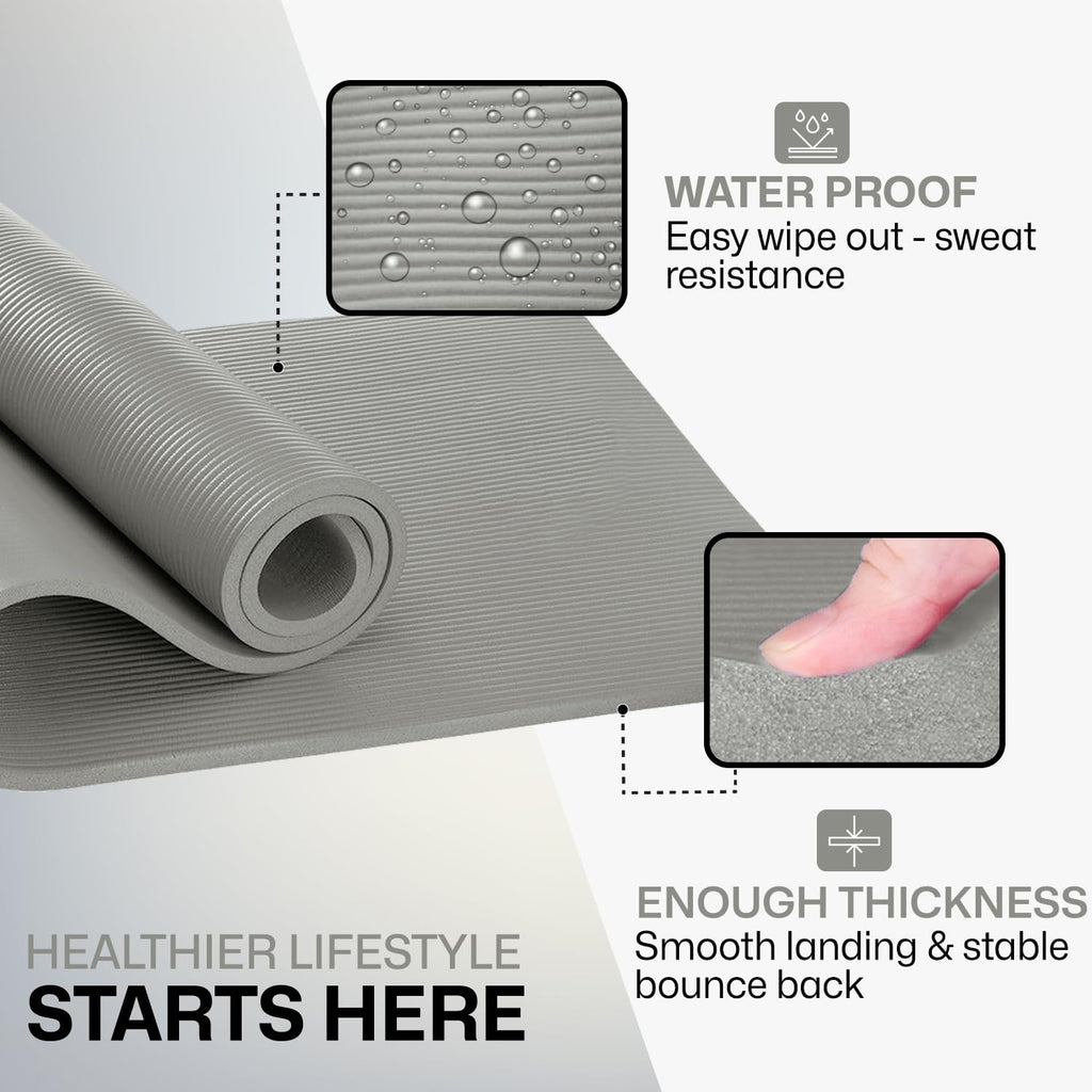 XN8 Sports Yoga Mat 10mm & 15mm Thick NBR Exercise Mat with Carry Strap