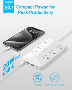 Anker Power Strip with 300J Surge Protector, 5ft Outlet Extender, 20W, 6AC