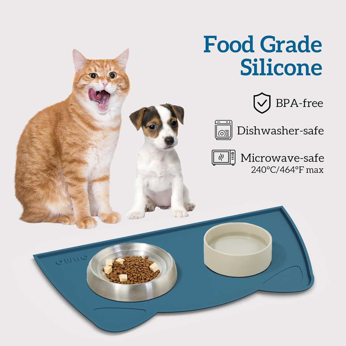 OHMO Silicone Cat Food Mat for Food&Water Bowls, 46x25cm, Honey