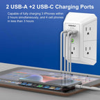 Multi Plug Wall Outlet Night Light, POWRUI 6 Outlet Extender & 3 USB Ports