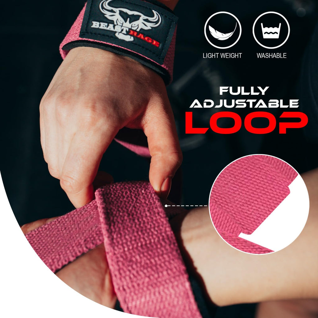 BEAST RAGE Weight Lifting Straps Fitness Padded Cotton Wrist Support Gel Advanced Grips Dumbbell Bar Wraps Heavy Duty Gym Bodybuilding Straps Power Deadlift Barbells Non Slip Exercise