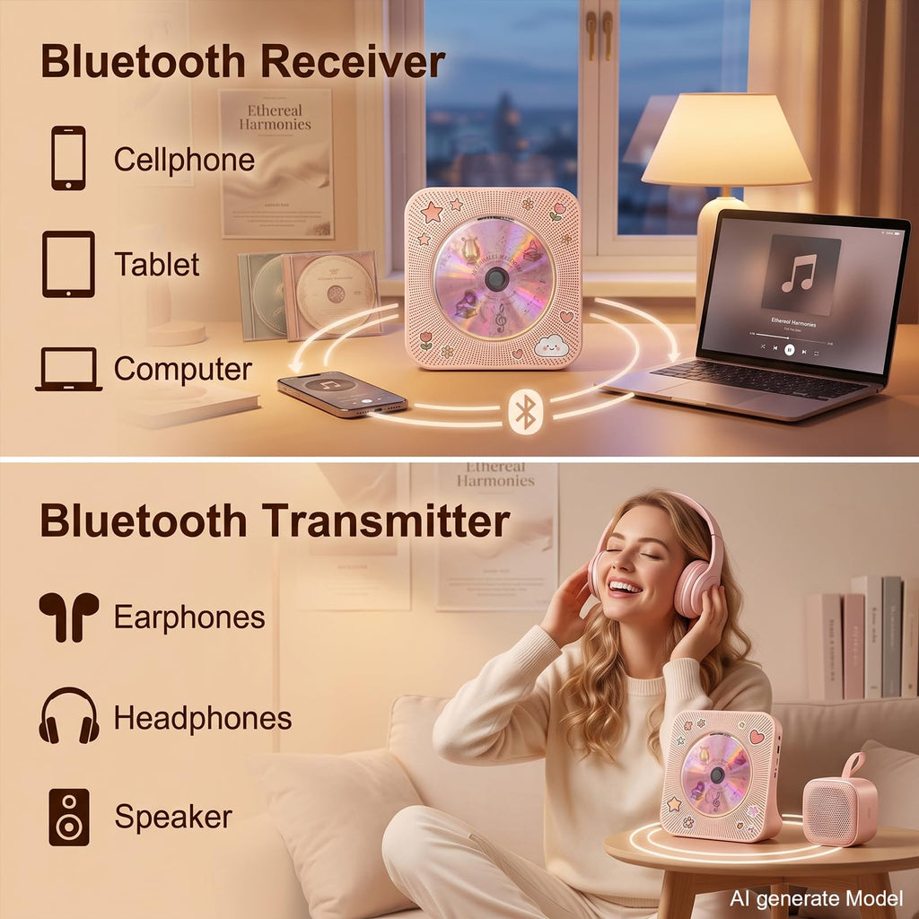Gueray CD Player Portable Bluetooth Desktop CD Players for Home
